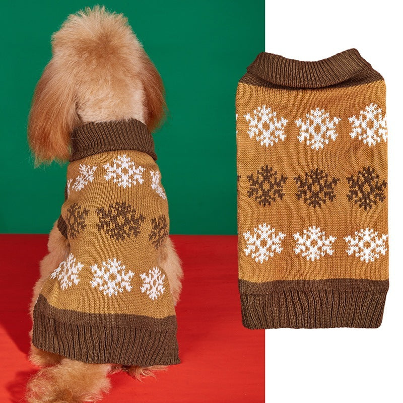 Snowflake Dog Christmas Sweater - Cozy Brown & Gray Winter Pet Outfit - ZA-ZOLA