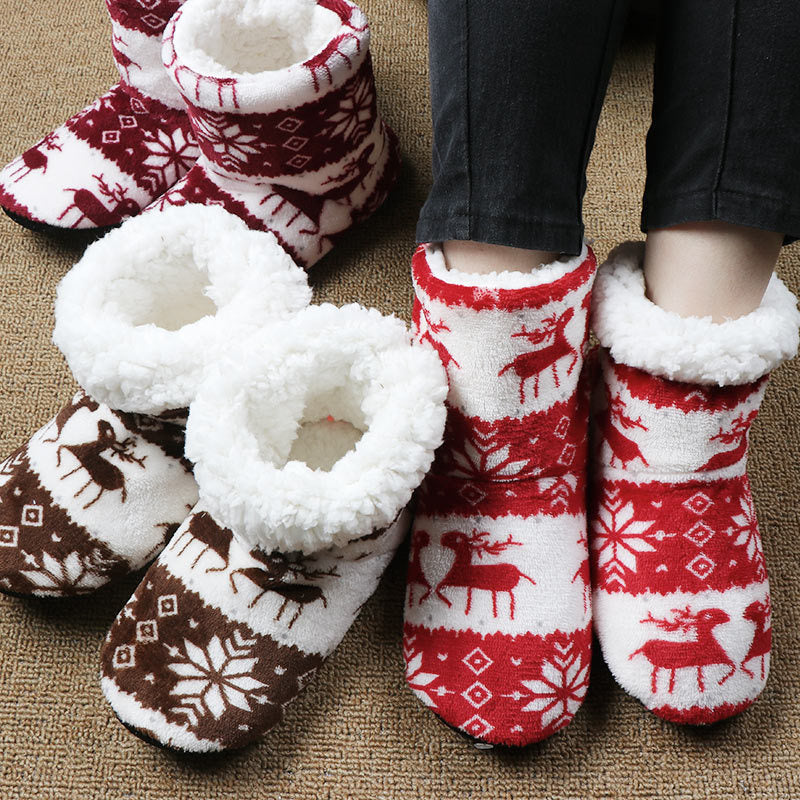 Christmas Elk Indoor Sock Shoes – Warm Plush House Slippers for Winter – Cozy Floor Shoes - ZA-ZOLA