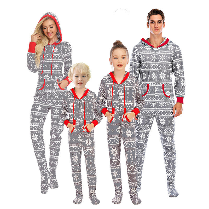 New Christmas Parent-Child Pajama Set – One-Piece Elk & Snowflake Home Wear Outfit - ZA-ZOLA