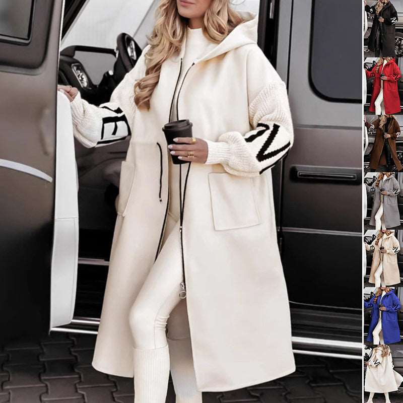 Hooded Windbreaker Long Jacket with Pockets & Drawstring – Women’s Fall & Winter Trench Coat