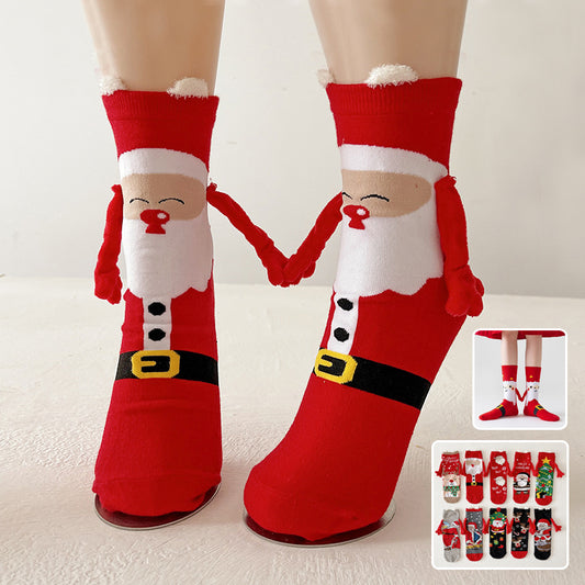 Christmas Magnetic Hand-Holding Socks – Cute Elk, Santa Claus & Snowman Socks for Couples - ZA-ZOLA