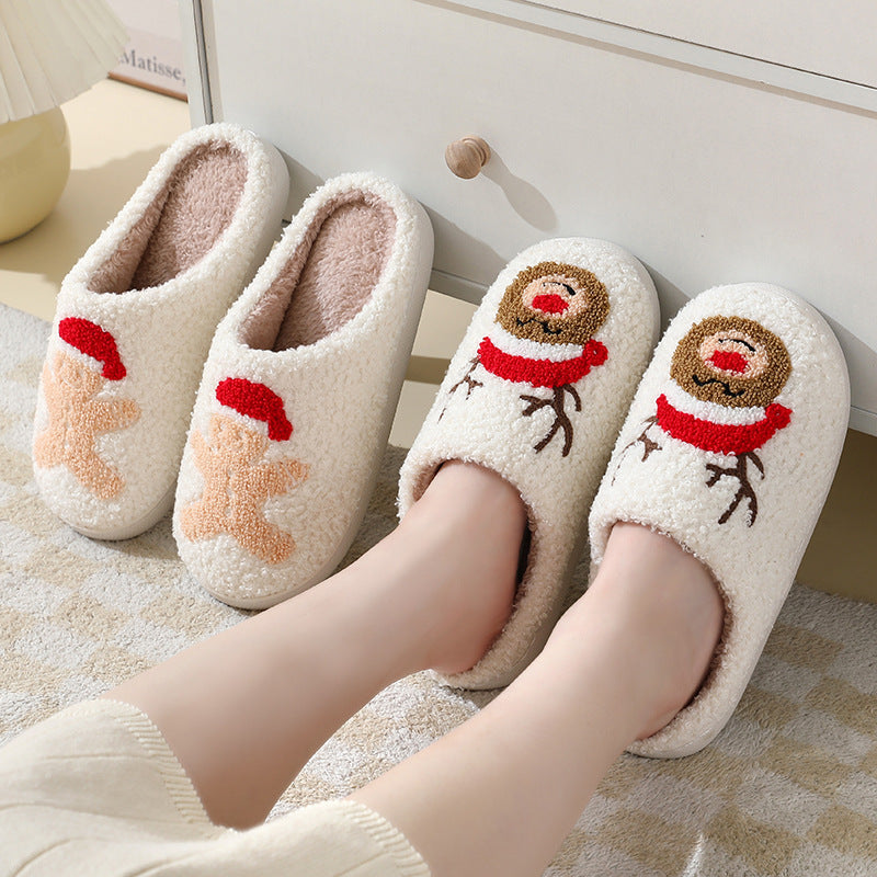 Christmas Cartoon Santa Claus Slippers for Couples – Cute Cotton Winter Home Slippers for Women & Men – Warm Furry Shoes - ZA-ZOLA