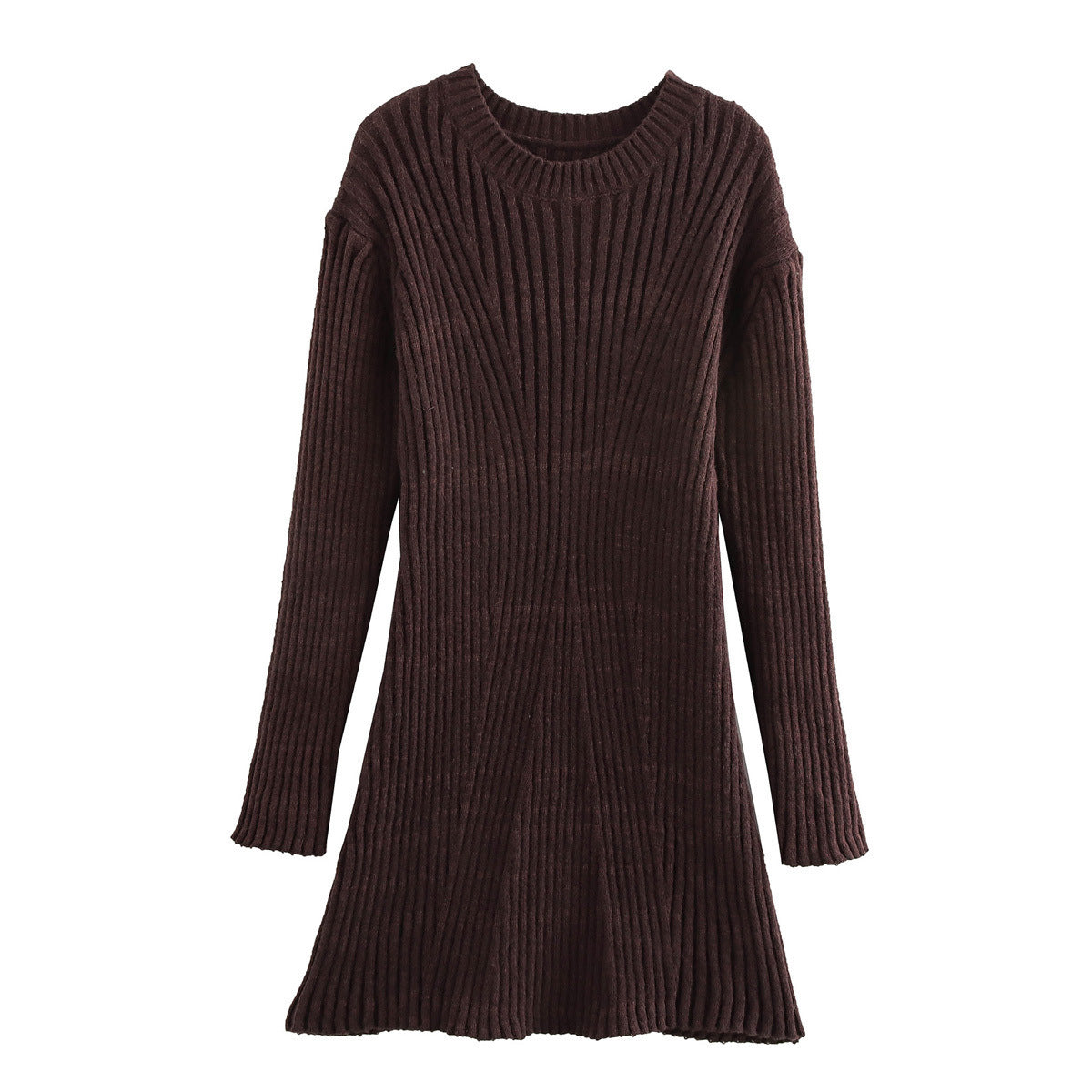 Fashion Solid Ribbed Knitted Dress – Slim-Fit Stand-Up Collar A-Line Winter Dress for Women | UK & USA