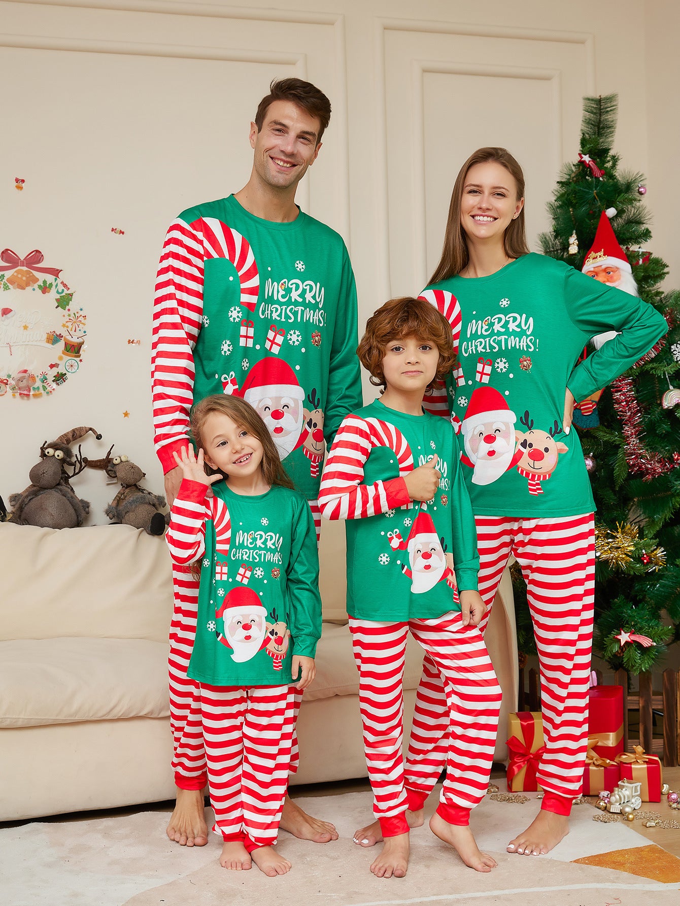 New Cartoon Santa Claus Parent-Child Christmas Pajamas – Letter Printing Home Wear Suit - ZA-ZOLA