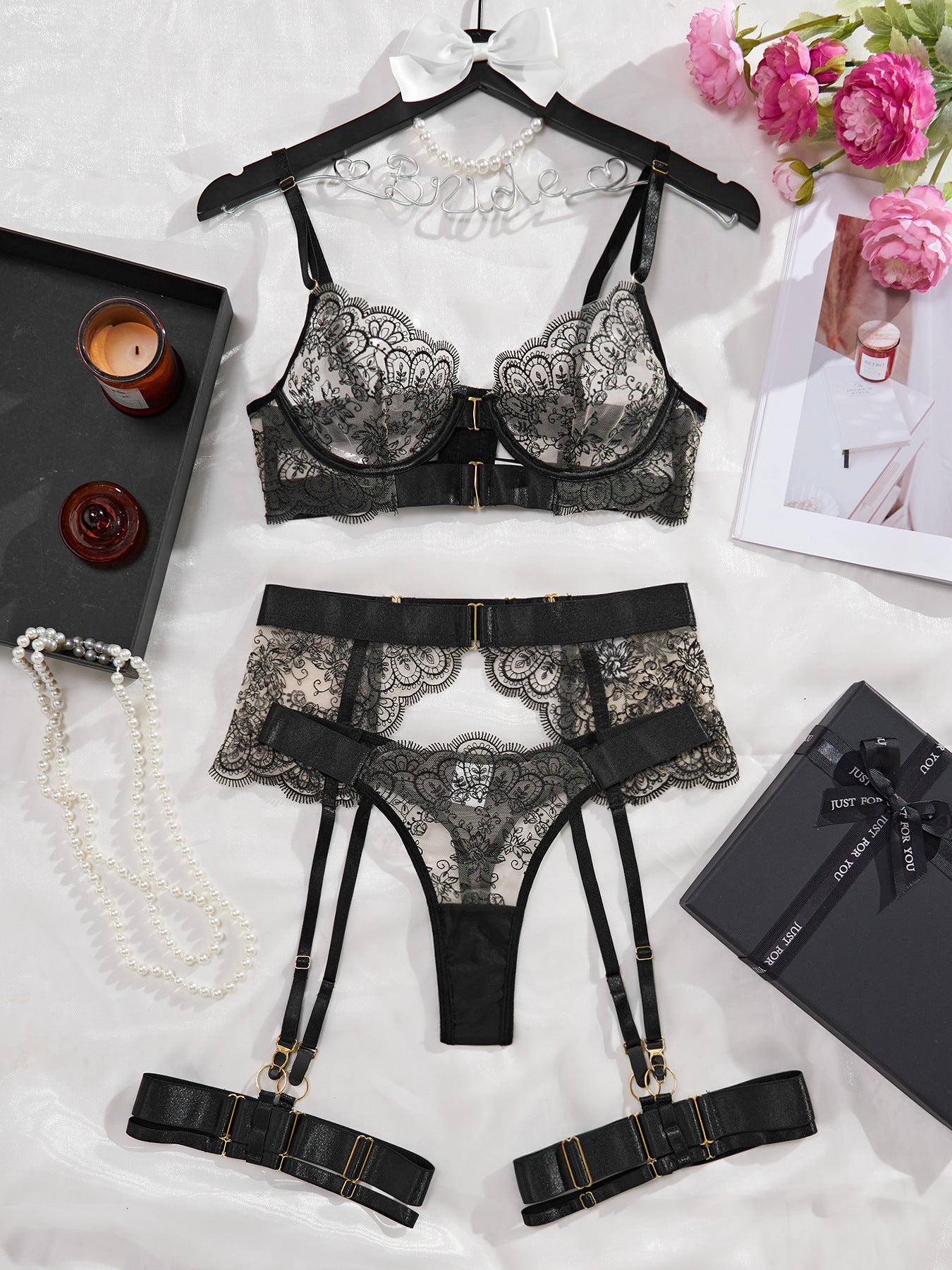 Sexy Embroidered See-through Underwear Set – Elegant & Alluring