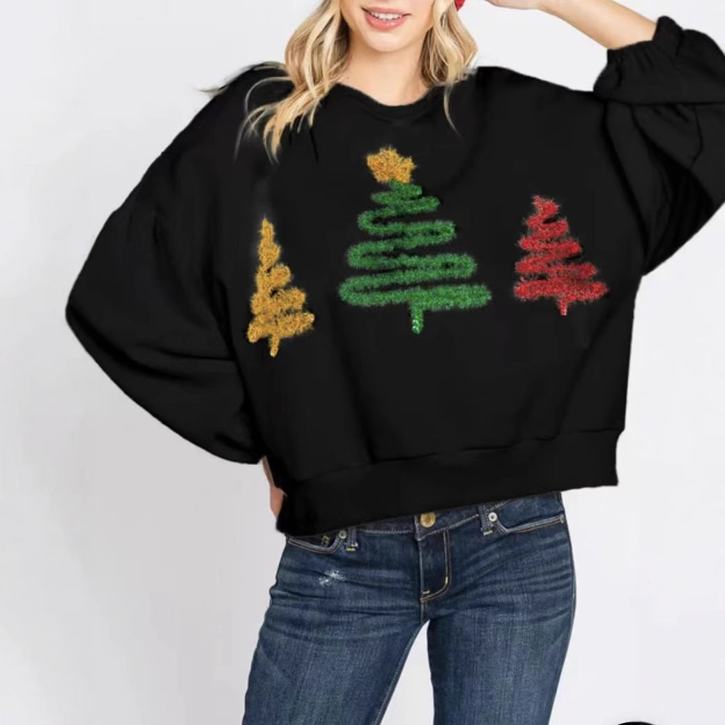 Women's Christmas Tree Casual Pullover – Long Sleeve Sweater for Festive Comfort - ZA-ZOLA