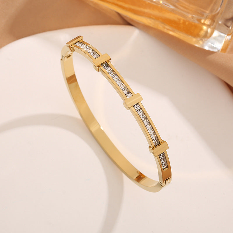 Simple Zircon Double Layer Geometric Open Bracelet - ZA-ZOLA