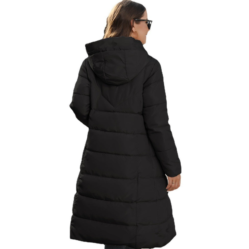 Hooded Women's Cotton Padded Jacket – Mid-length Slim Fit Winter Coat