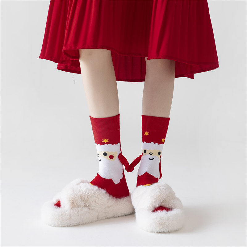 Christmas Magnetic Hand-Holding Socks – Cute Elk, Santa Claus & Snowman Socks for Couples - ZA-ZOLA