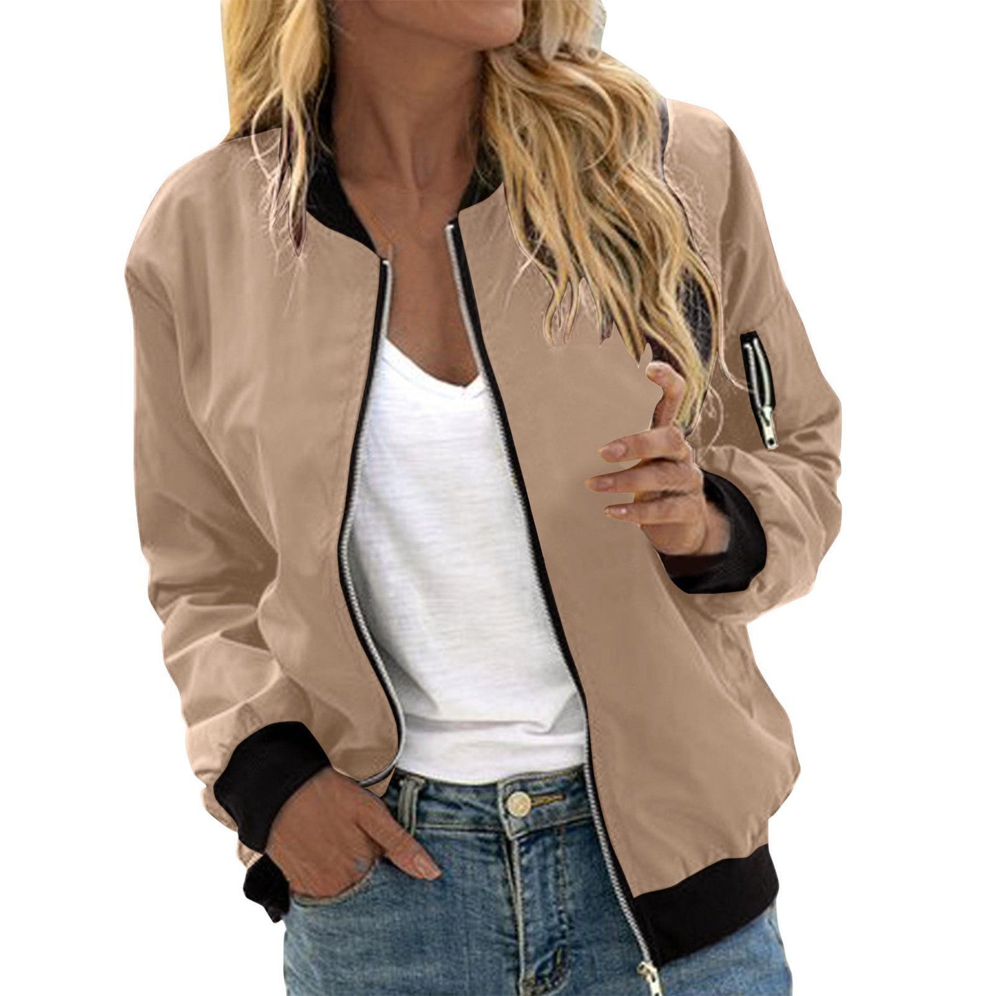 European & American Solid Color Women's Zipper Baseball Uniform – Stylish & Comfortable