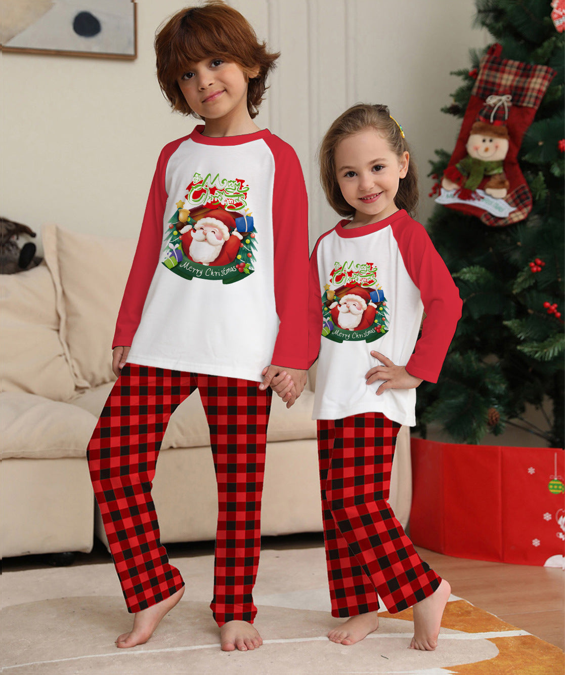 Christmas Parent-Child Matching Pajamas – Long Sleeve T-Shirt & Plaid Pants Family Set - ZA-ZOLA