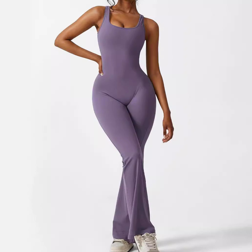 Women’s Sleeveless Flare Jumpsuit – Fitness & Yoga Long Pants for Comfort and Style