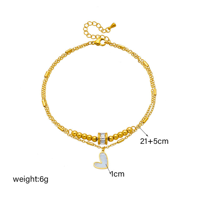 Fashion Jewelry Boho Classic Love Heart Ankle Chain Double Layer Chain Bracelet Anklet Charm Tassel Leg Chain On Foot Chain Women Party Jewelry Accessories - ZA-ZOLA