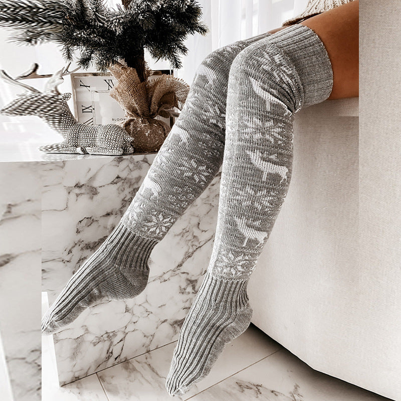 Winter Christmas Knitted Over-the-Knee Socks – Beautiful Elk & Snowflake Jacquard Stockings for Women – Perfect Gift - ZA-ZOLA