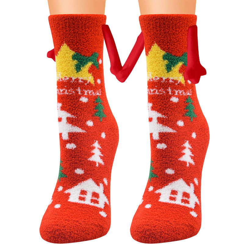 Christmas Magnetic Suction Couple Socks – Warm Coral Fleece Tube Socks for Winter Comfort - ZA-ZOLA