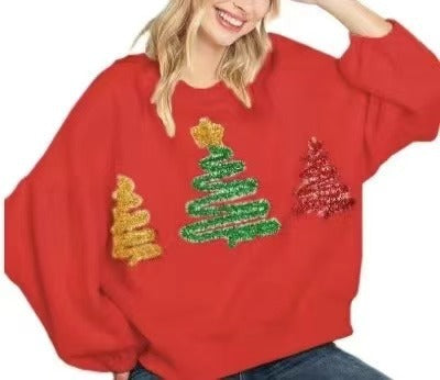 Women's Christmas Tree Casual Pullover – Long Sleeve Sweater for Festive Comfort - ZA-ZOLA