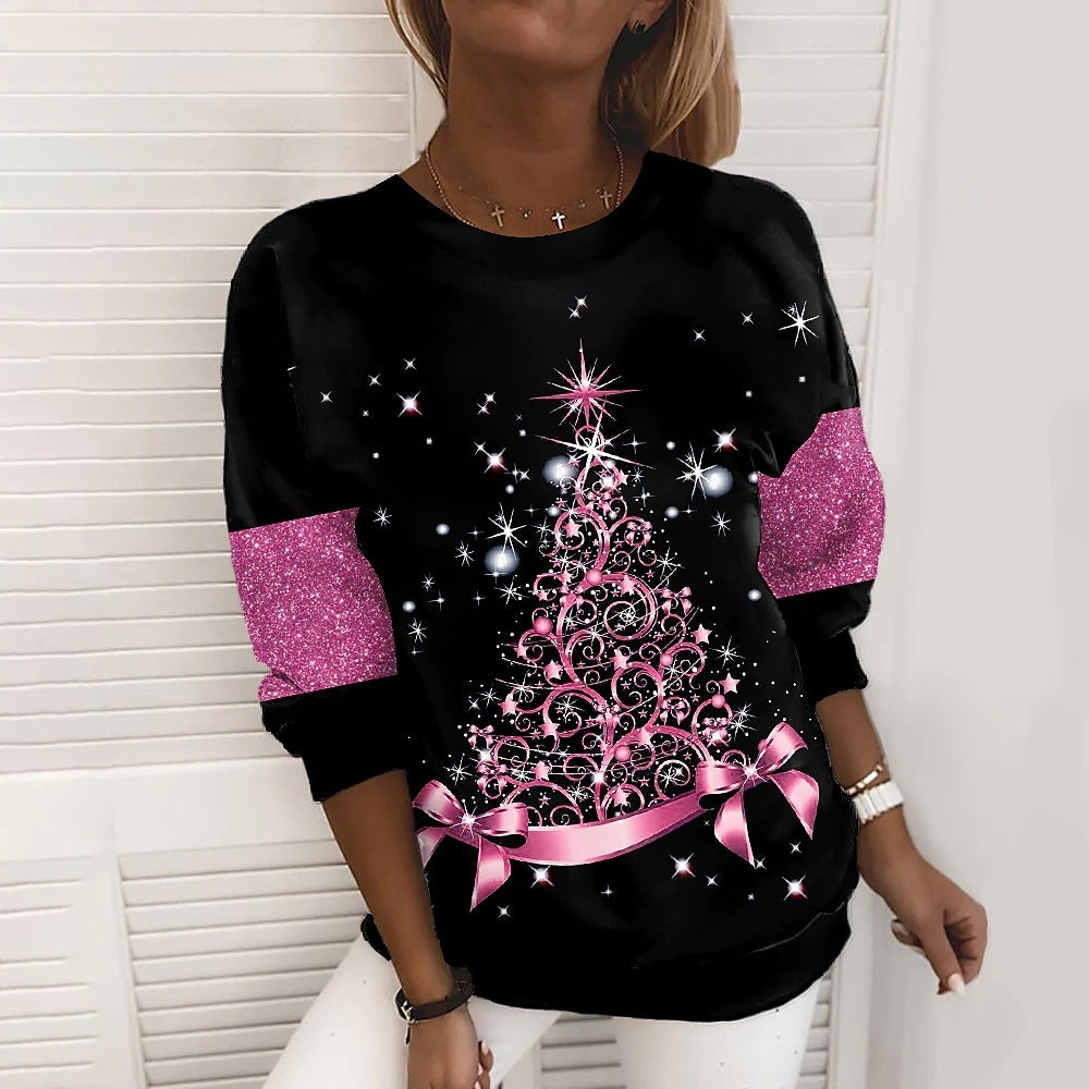 Christmas Tree Print Casual Loose Top – Festive Holiday Fashion for Women - ZA-ZOLA