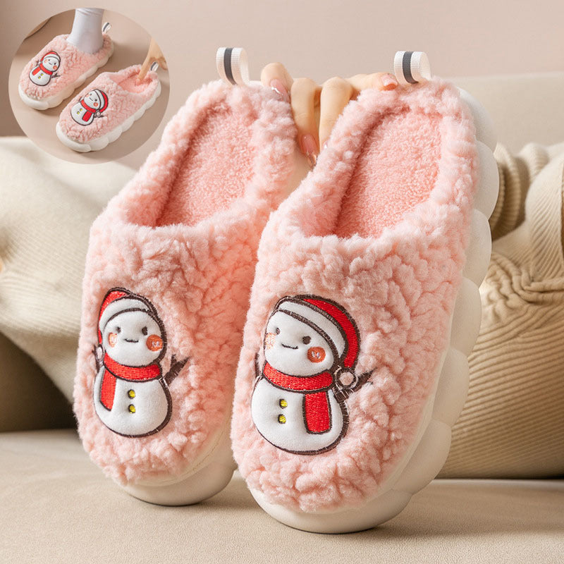 Cute Snowman Plush Slippers – Warm Winter Thick-Soled Non-Slip Indoor Shoes for Couples, Women & Men - ZA-ZOLA