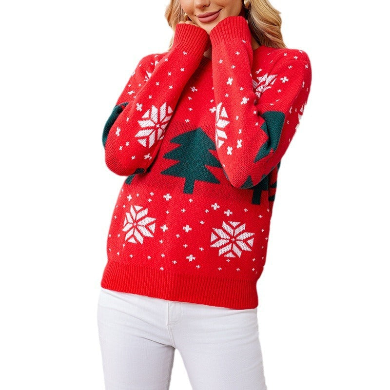 Women's Christmas Tree Jacquard Pullover – Festive Knitted Sweater for Holiday Style - ZA-ZOLA