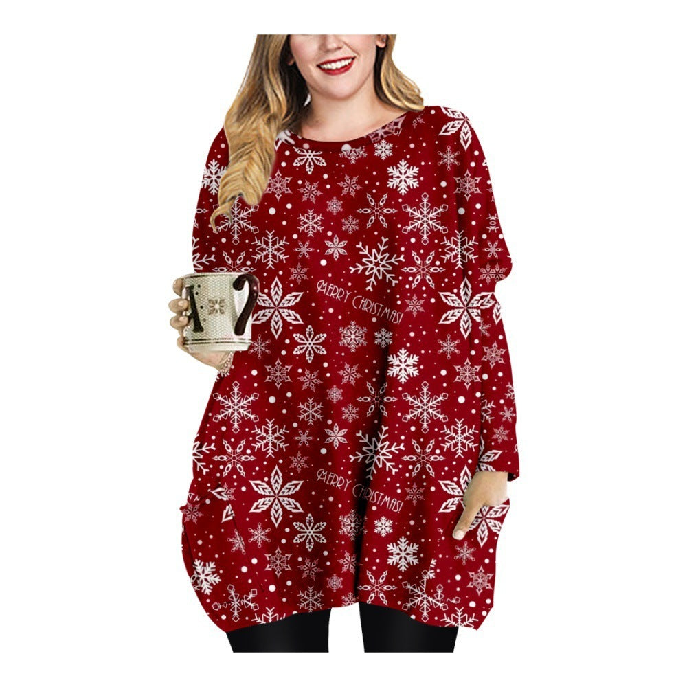 Long Christmas Snowflake Round Neck Dress – Festive Holiday Apparel for Women - ZA-ZOLA