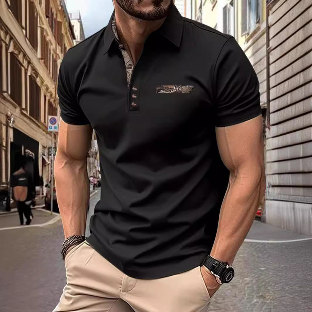 Men's Button Lapel Sports Short SleeveProduct information:
 
 Color: white, black, navy blue
 
 Details of clothing style: flocking
 
 Size: S,M,L,XL,XXL,XXXL
 
 Main fabric composition: Polyester Fiber
TopZA-ZOLAZA-ZOLAButton Lapel Sports Short Sleeve