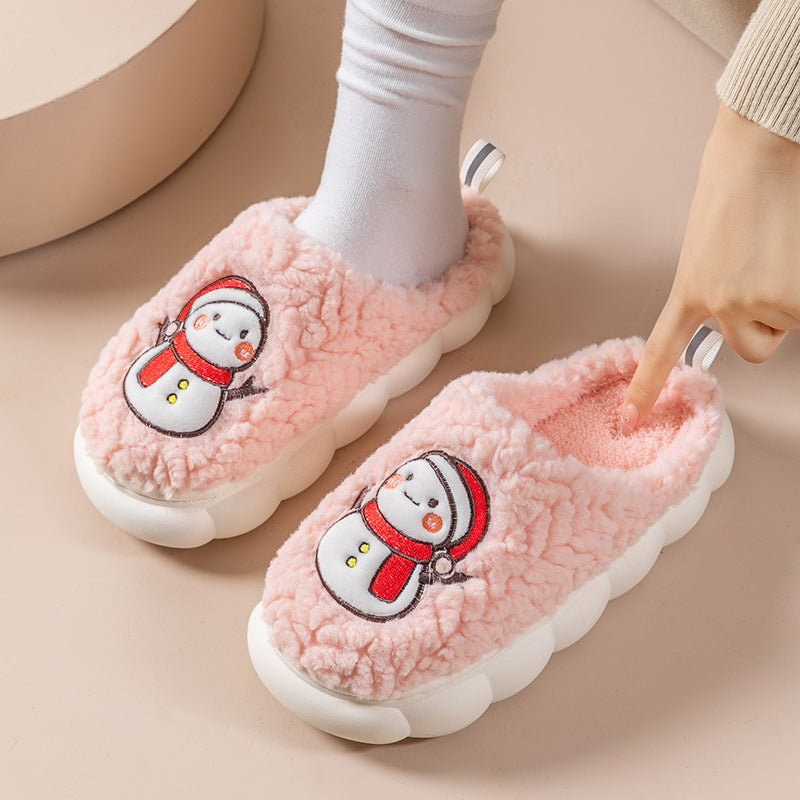 Cute Snowman Plush Slippers – Warm Winter Thick-Soled Non-Slip Indoor Shoes for Couples, Women & Men - ZA-ZOLA