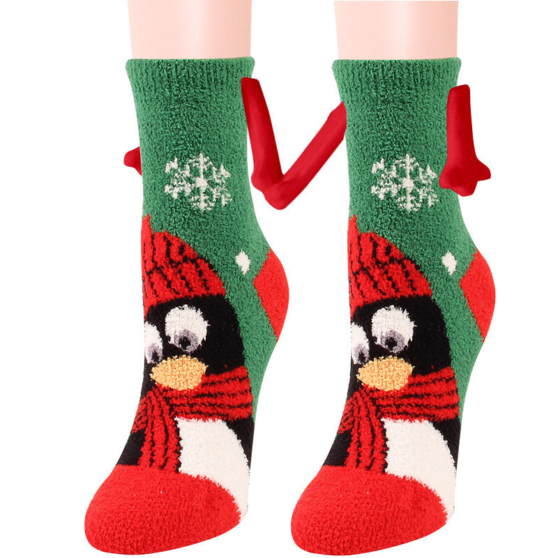 Christmas Magnetic Suction Couple Socks – Warm Coral Fleece Tube Socks for Winter Comfort - ZA-ZOLA