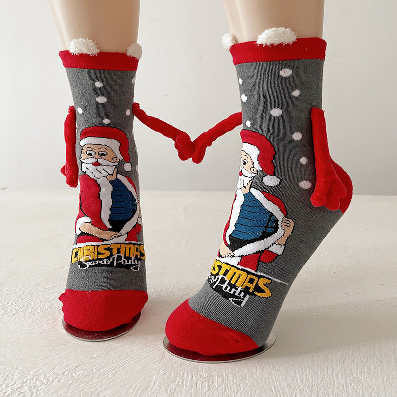 Christmas Magnetic Hand-Holding Socks – Cute Elk, Santa Claus & Snowman Socks for Couples - ZA-ZOLA