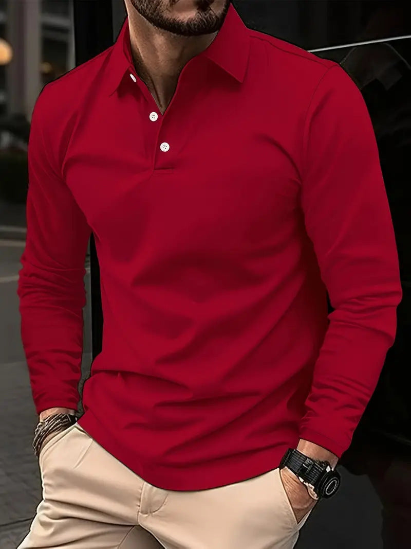 Men's Buckle Polo Collar Long Sleeve – Casual European & American Style, Comfortable Daily Wear - ZA-ZOLA