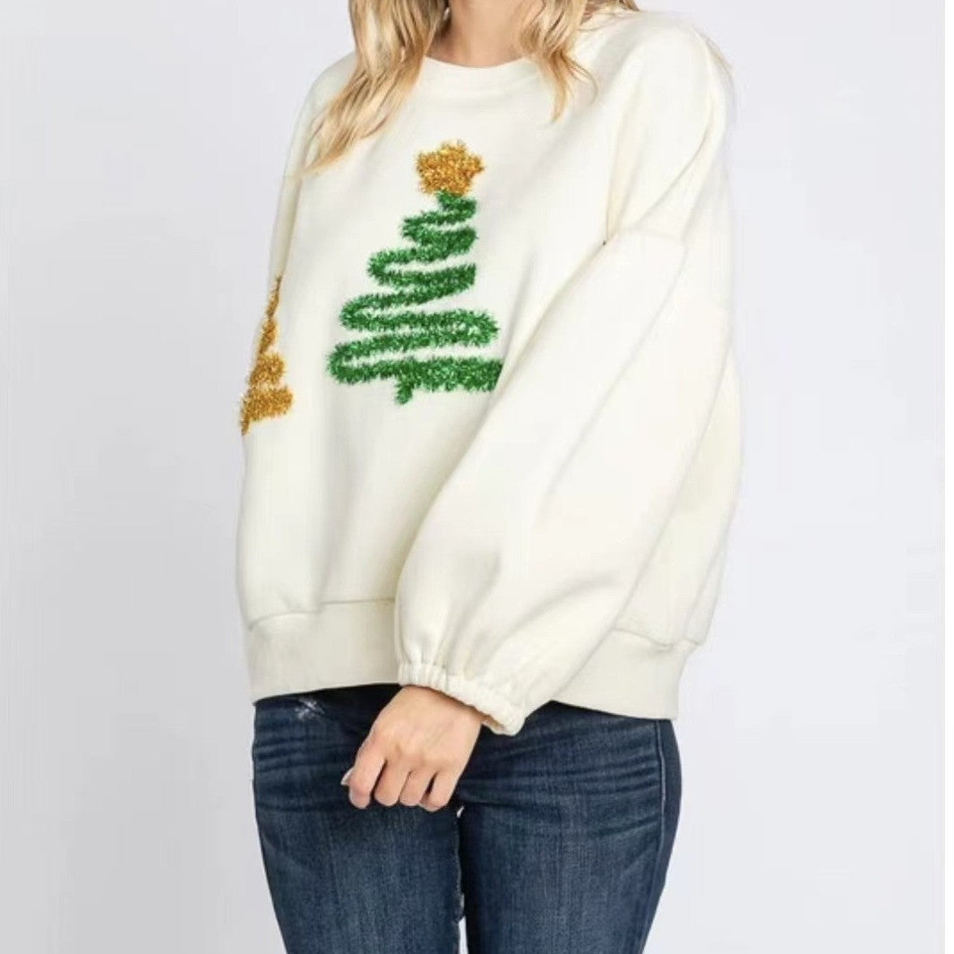 Women's Christmas Tree Casual Pullover – Long Sleeve Sweater for Festive Comfort - ZA-ZOLA