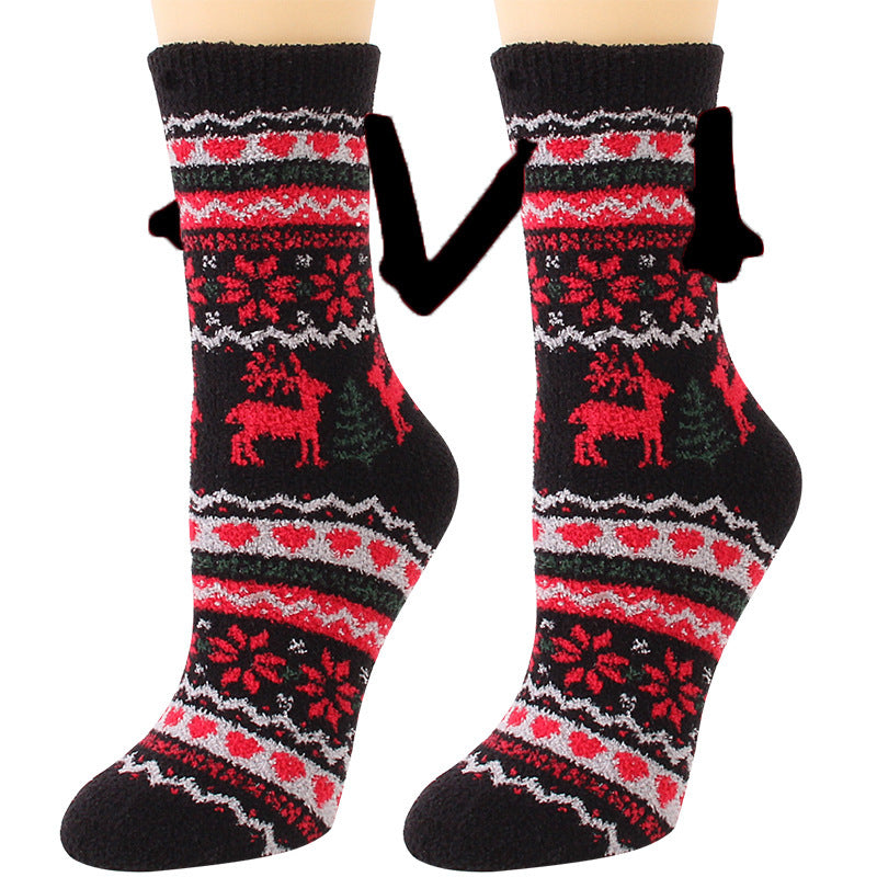 Christmas Magnetic Suction Couple Socks – Warm Coral Fleece Tube Socks for Winter Comfort - ZA-ZOLA