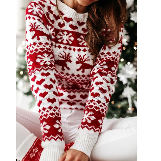 Christmas Elk Knitted Sweater – Long Sleeve Festive Winter Wear for Women & Men - ZA-ZOLA