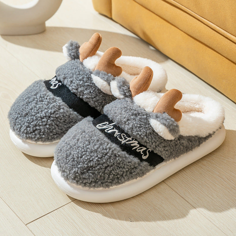 Christmas Elk Soft Cozy Winter Home Slippers – Slip-On Bedroom Slippers – Warm House Shoes for Women & Men - ZA-ZOLA