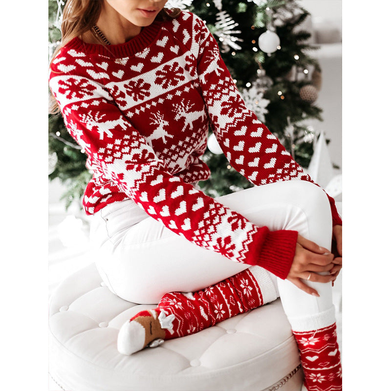 Christmas Elk Knitted Sweater – Long Sleeve Festive Winter Wear for Women & Men - ZA-ZOLA