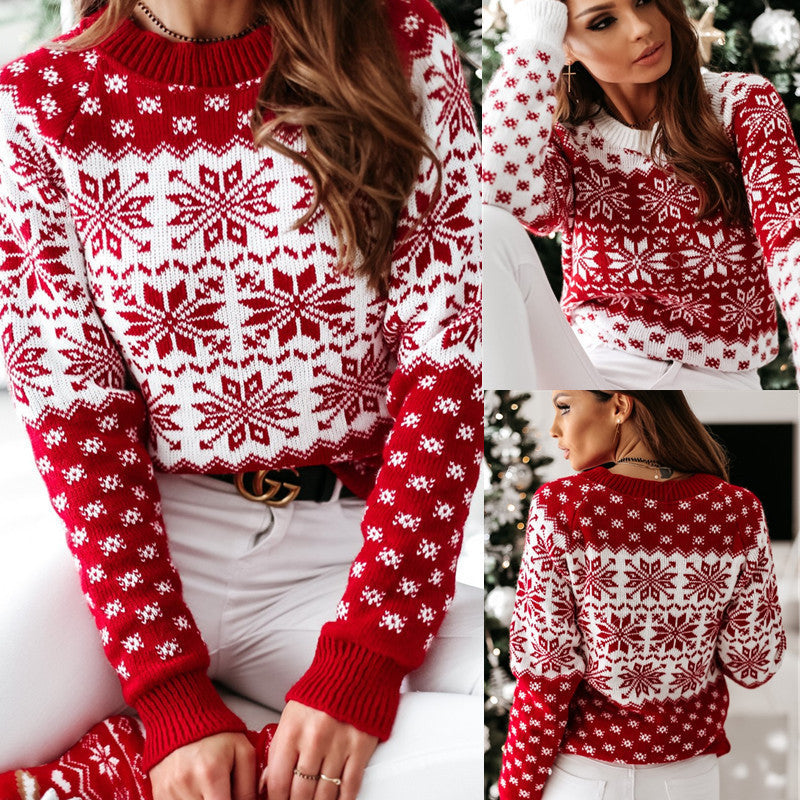 Christmas Elk Knitted Sweater – Long Sleeve Festive Winter Wear for Women & Men - ZA-ZOLA