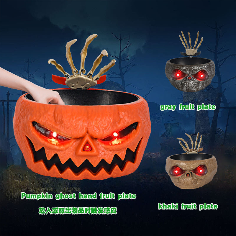 Halloween Candy Bowl Plastic Pumpkin Bowl With Motion Activated Hand, Halloween Serving Dishes Battery Operated Halloween Pumpkins Bowl For Trick-or-Treaters Party - ZA-ZOLA