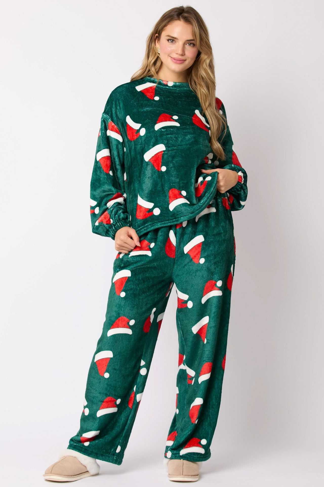 Women's Christmas Pajamas with Hat – Long Sleeve & Trousers Suit for Festive Comfort - ZA-ZOLA