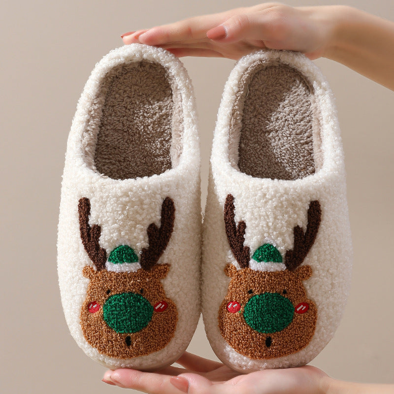 Christmas Elk Soft Cozy Winter Home Slippers – Slip-On Bedroom Slippers for Women & Men – Warm House Shoes - ZA-ZOLA