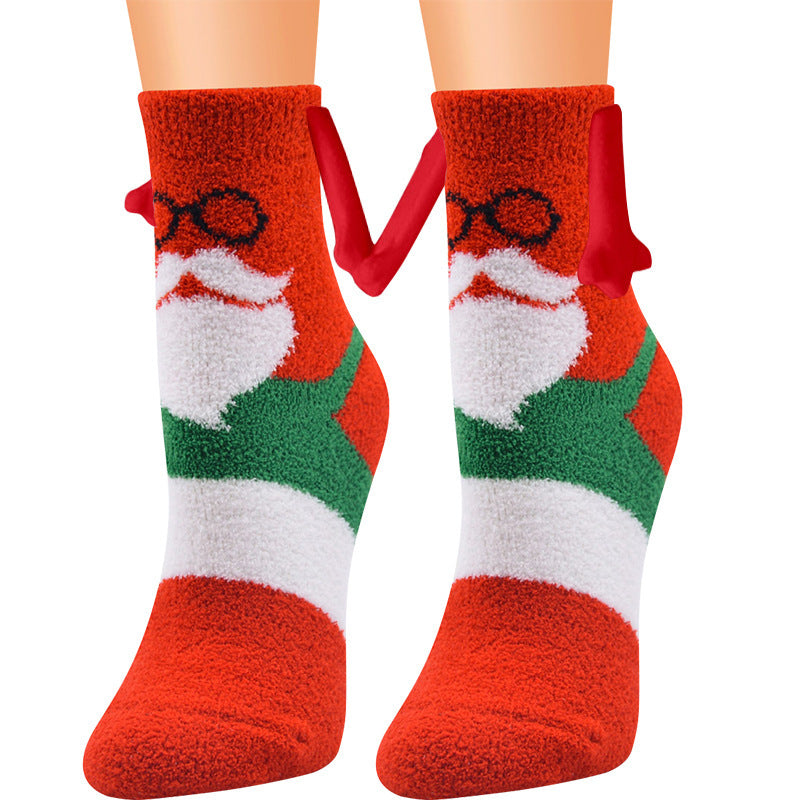 Christmas Magnetic Suction Couple Socks – Warm Coral Fleece Tube Socks for Winter Comfort - ZA-ZOLA