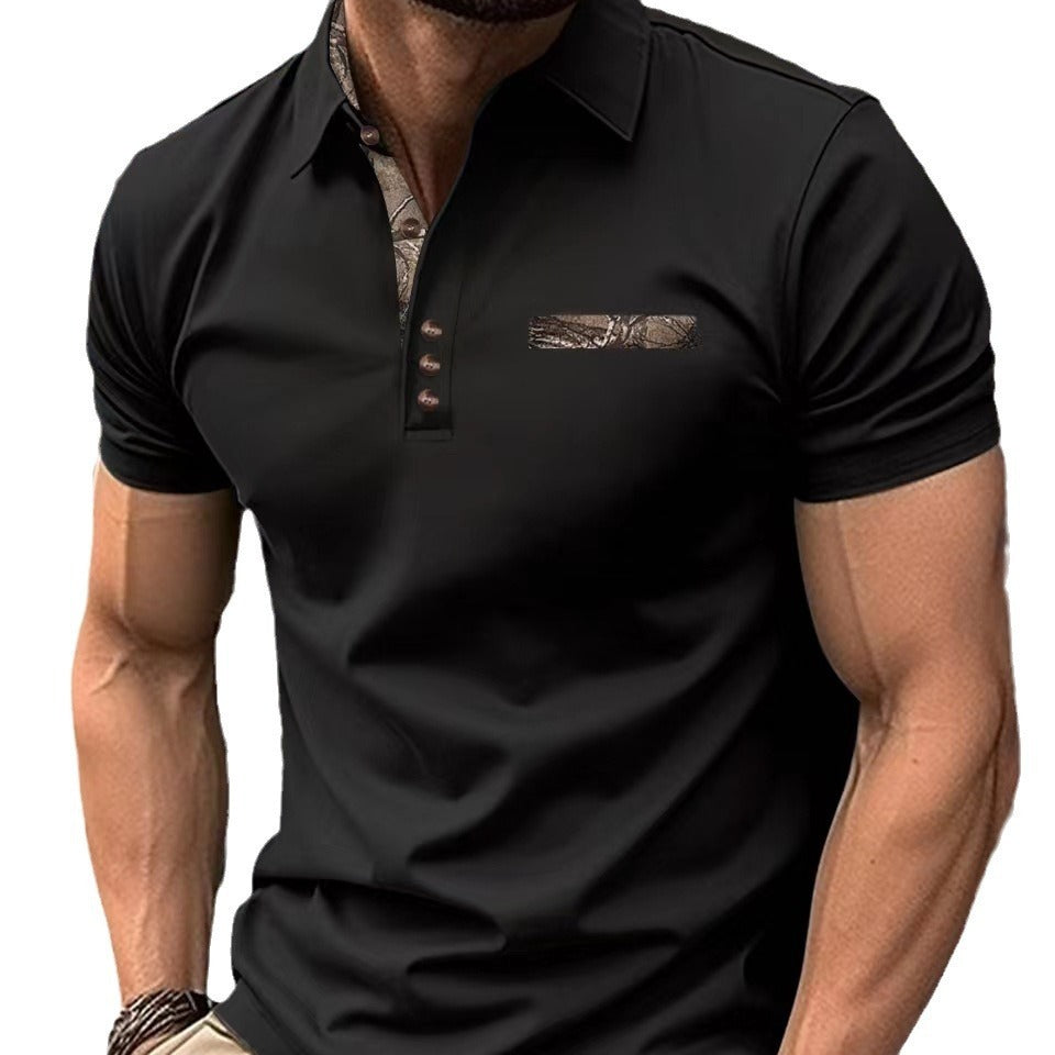 Men's Button Lapel Sports Short SleeveProduct information:
 
 Color: white, black, navy blue
 
 Details of clothing style: flocking
 
 Size: S,M,L,XL,XXL,XXXL
 
 Main fabric composition: Polyester Fiber
TopZA-ZOLAZA-ZOLAButton Lapel Sports Short Sleeve