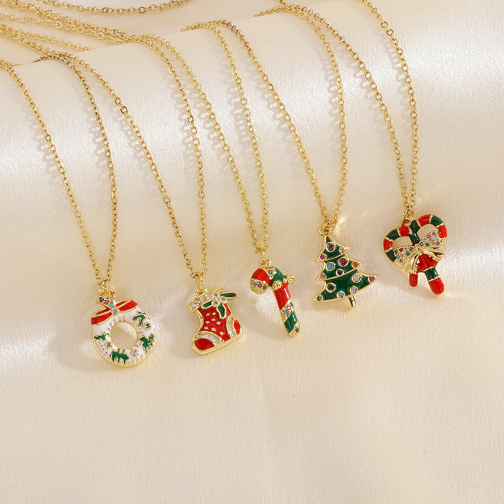 Festive Christmas Tree, Santa Claus, Elk & Snowman Oil-Drop Necklace – Colorful Rhinestone Clavicle Chain for Women - ZA-ZOLA