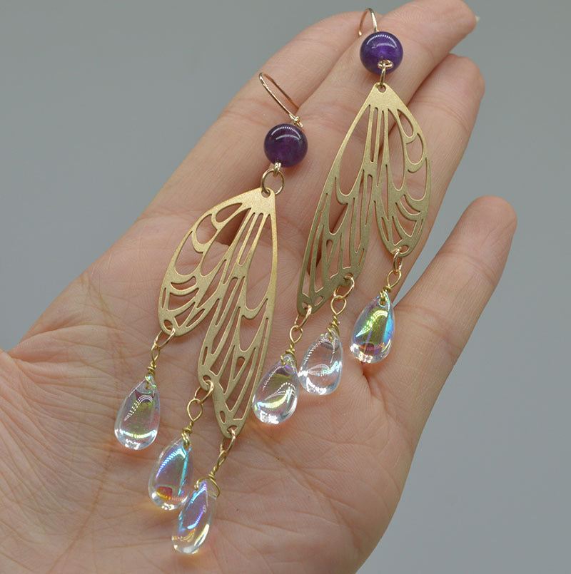 Wings Butterfly Moon Accessories Amethyst Handmade Earrings - ZA-ZOLA