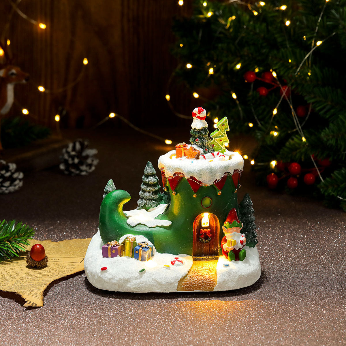 Rotating Christmas Resin Music Box – Luminous Holiday Ornament with Soothing Melody - ZA-ZOLA