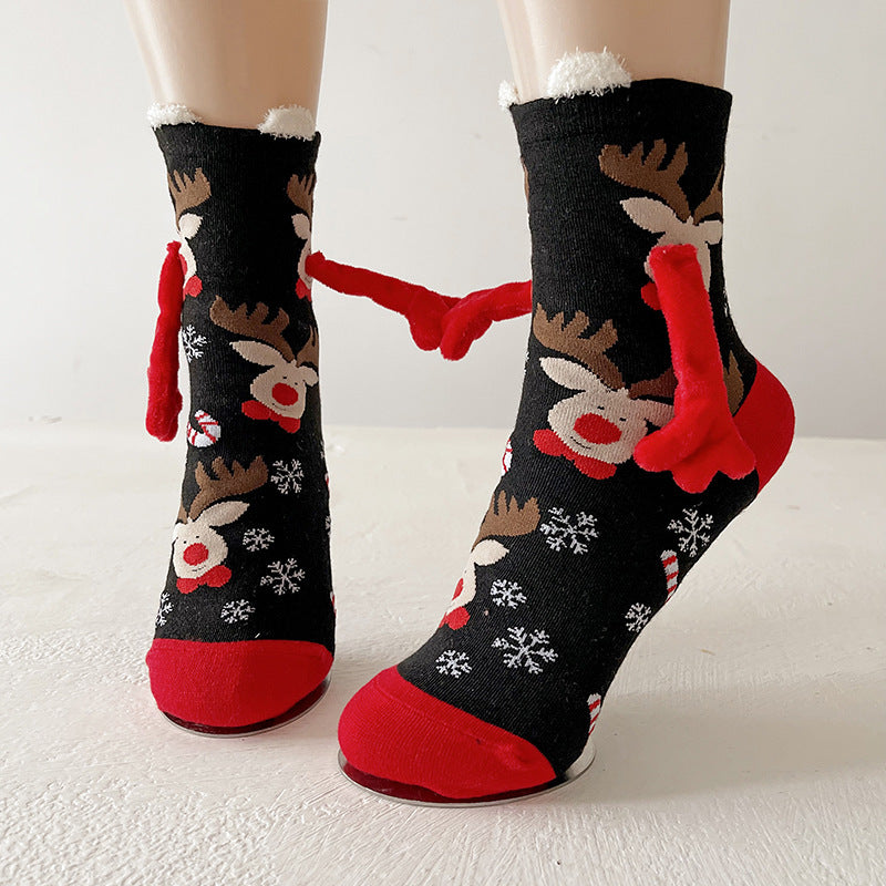 Christmas Magnetic Hand-Holding Socks – Cute Elk, Santa Claus & Snowman Socks for Couples - ZA-ZOLA