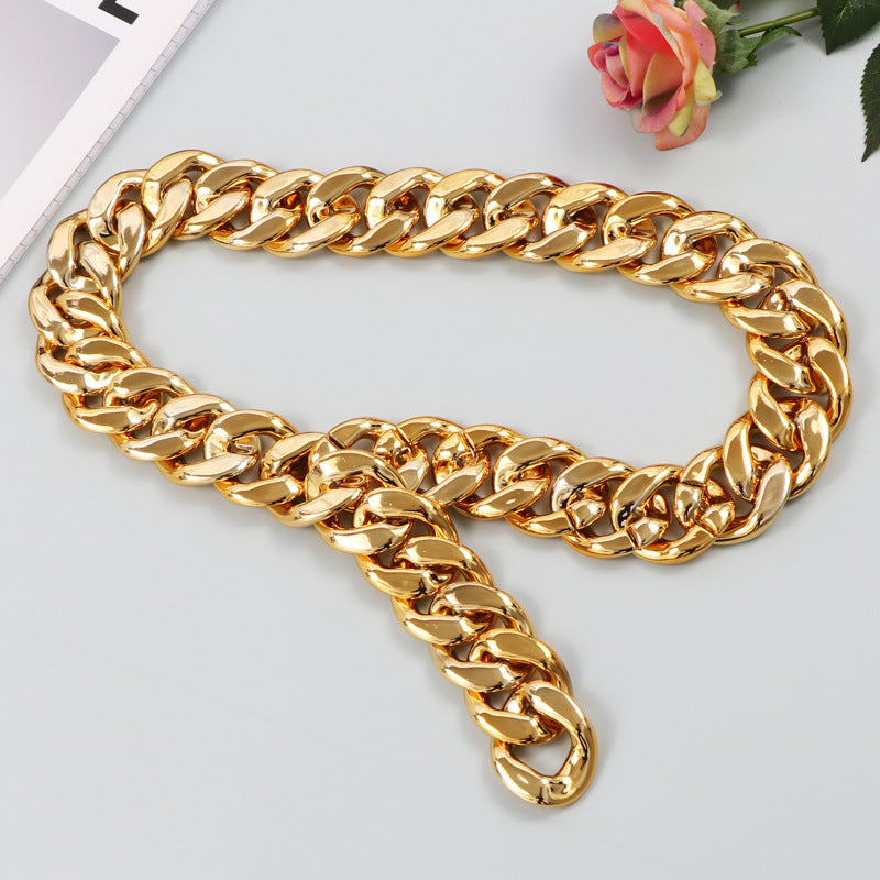 Ins Street Personality Metal Gold Thick Chain Wide Waist Chain Decoration - ZA-ZOLA