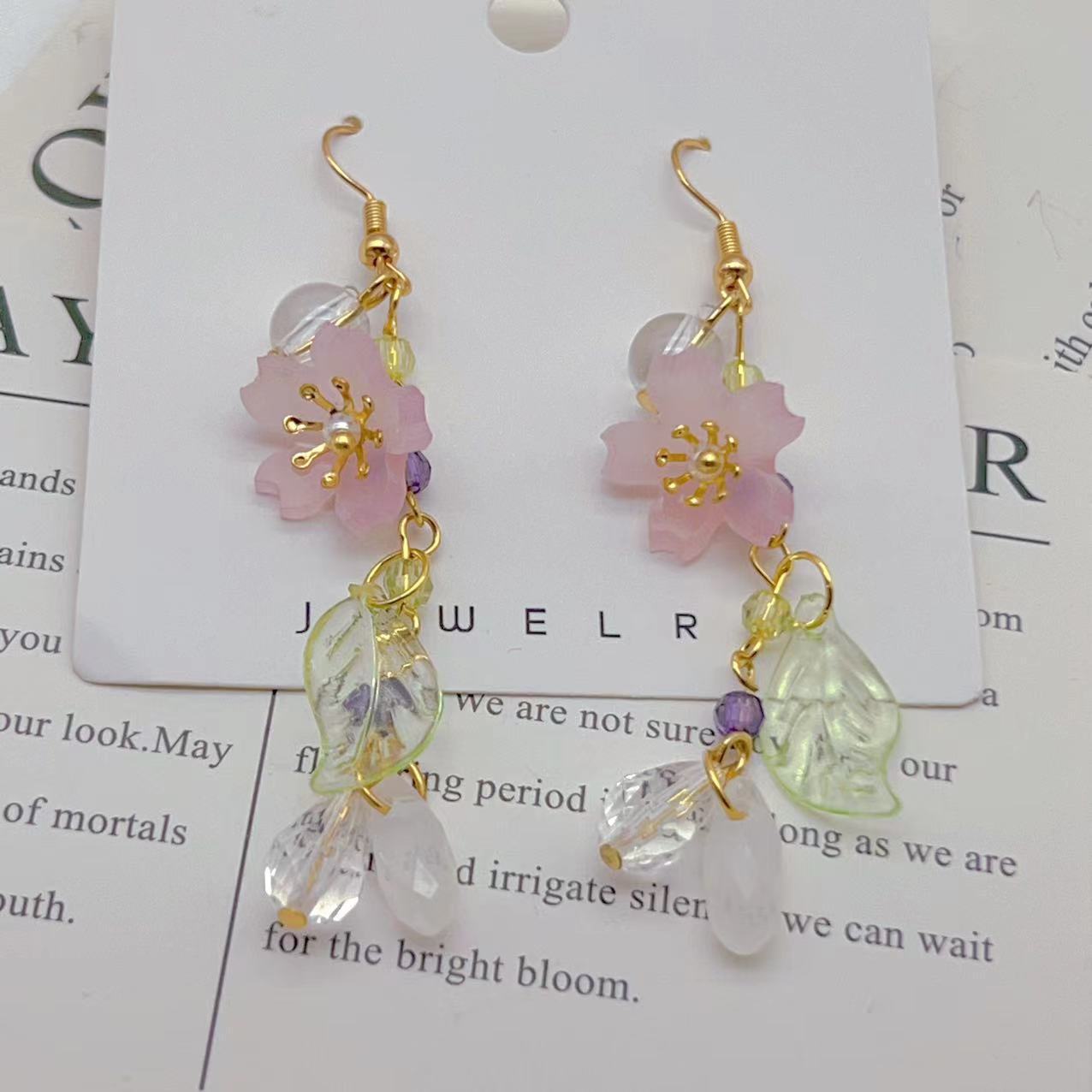 Long Cherry Blossom Leaves Resin Flowers Ear Hook - ZA-ZOLA