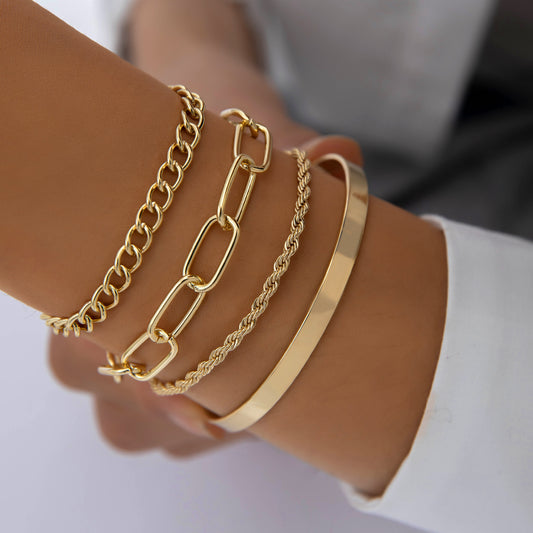 Exaggerated And Minimalist Gold Thick Chain Bracelet Set Of Four Pieces - ZA-ZOLA