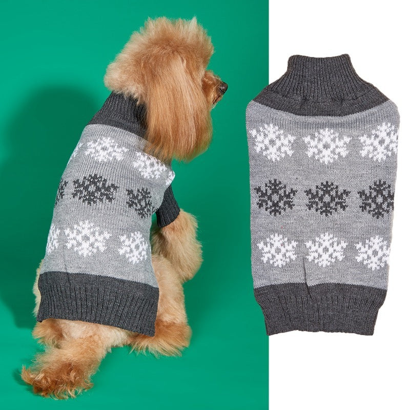 Snowflake Dog Christmas Sweater - Cozy Brown & Gray Winter Pet Outfit - ZA-ZOLA