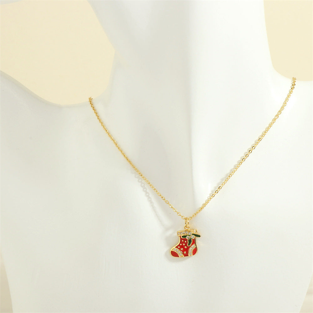 Festive Christmas Tree, Santa Claus, Elk & Snowman Oil-Drop Necklace – Colorful Rhinestone Clavicle Chain for Women - ZA-ZOLA