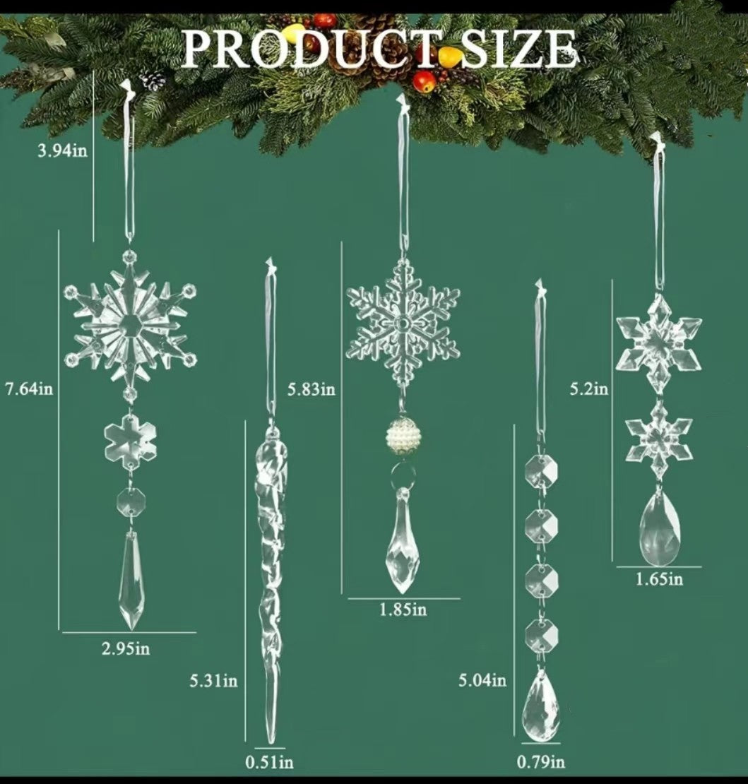 10pcs Acrylic Ice Strip Christmas Tree Pendants – Festive Snow Ceiling Ornaments for Holiday Decor - ZA-ZOLA